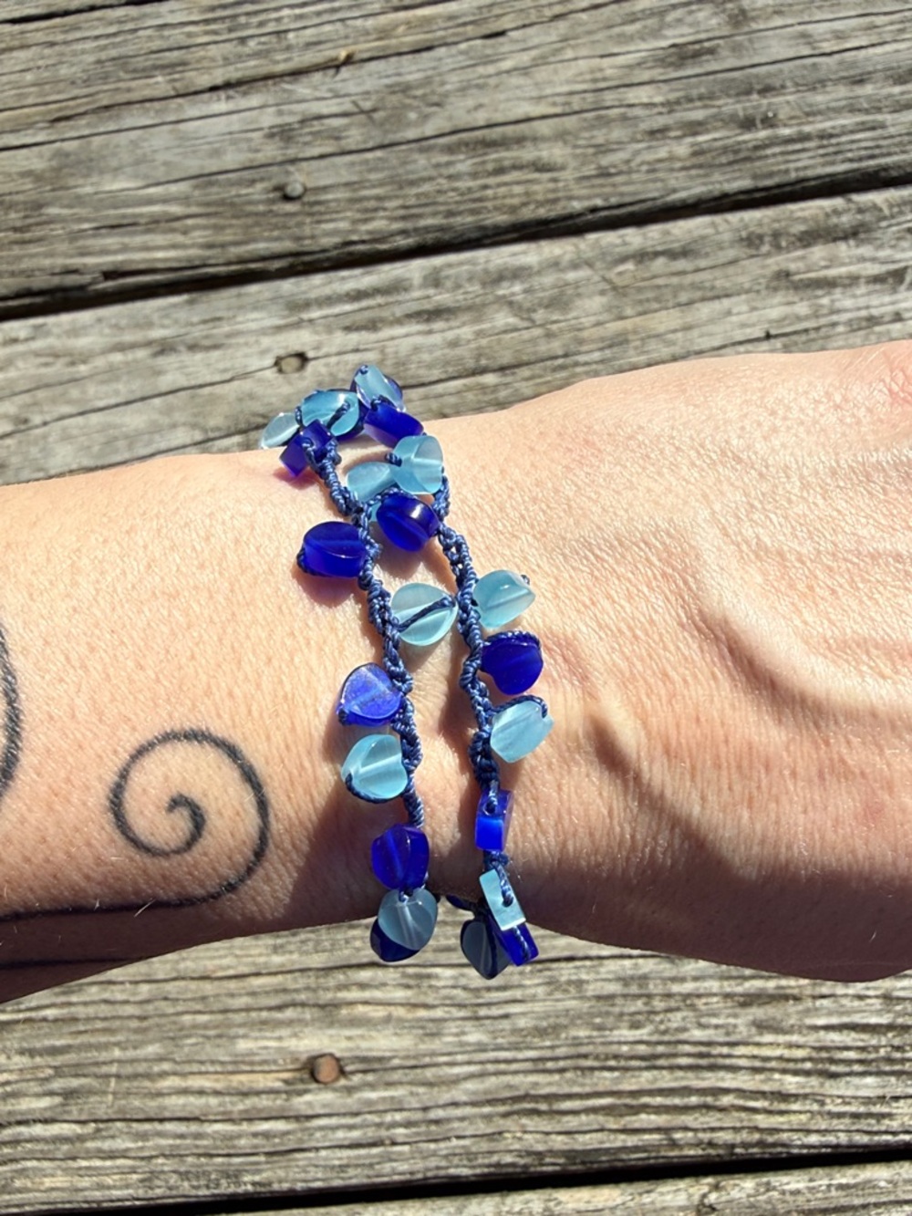 Handmade Blue heart Beaded crochet Bracelet